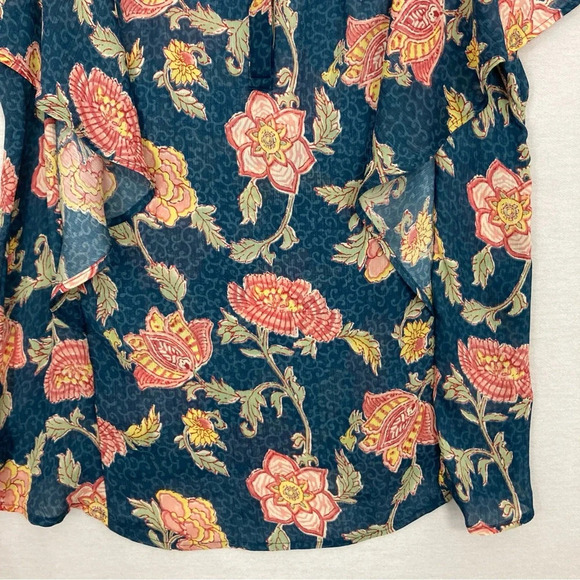 Chaps Blue Red Floral Soft Comfy Lightweight Short Sleeve Popover Top Large - Picture 7 of 10